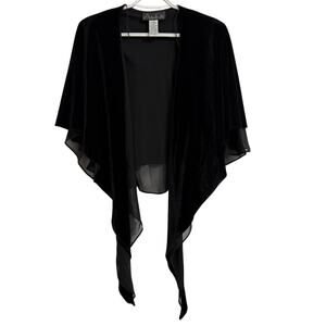 Vintage Y2K Black Velvet Shawl Chiffon Cape Whimsigoth Goth Witchy Vamp Glam 90s